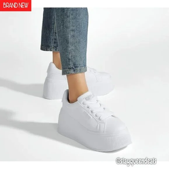 Women's Platform Sneakers Canvas Wedge Low Top Retro Walking Shoes - Picture 3 of 8